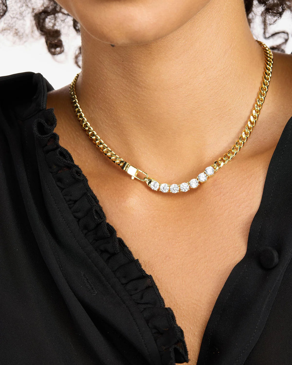 Melinda Maria Baby Julian Loves Diamonds necklace in gold with diamond-set section, close-up detail