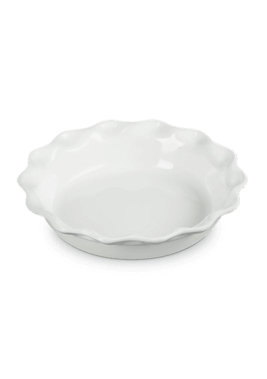 Le Creuset Heritage Fluted Pie Dish in white with scalloped rim