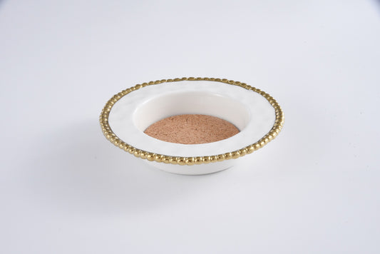 Pampa Bay Golden Salerno wine bottle coaster with white ceramic center and gold braided rim
