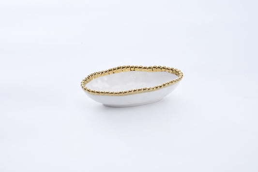 Pampa Bay Golden Salerno long white condiment bowl with beaded gold trim