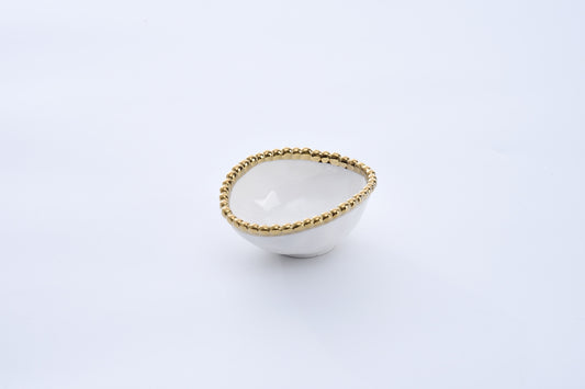 Pampa Bay Oval Condiment Bowl in white porcelain with beaded gold rim