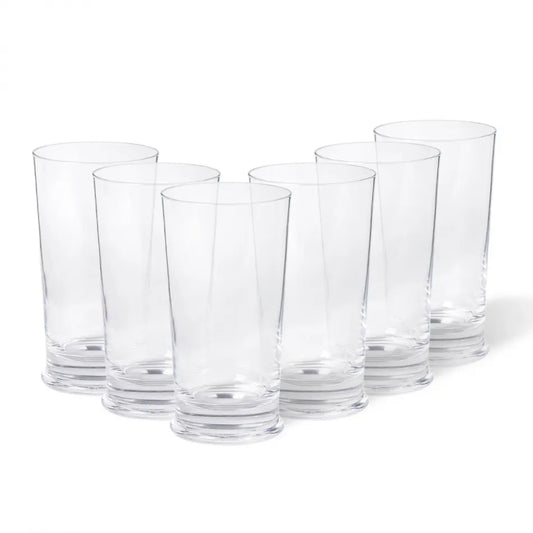 Set of six Costa Nova Terrazza clear glass tumblers arranged in rows