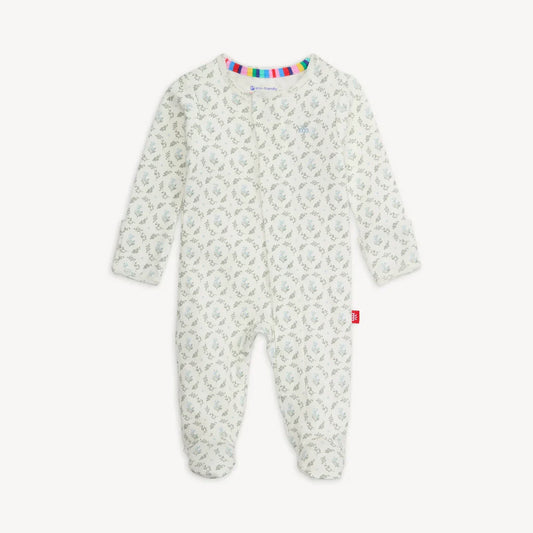 Magnetic Me Eloise organic cotton footie in cream with small tonal floral pattern