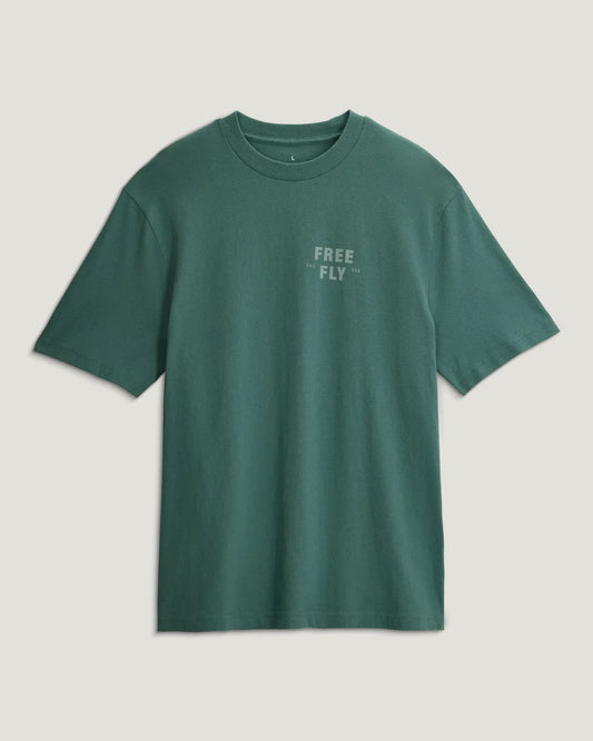 Free Fly Gear & Goods Relaxed Tee in sage green, front view with small chest logo