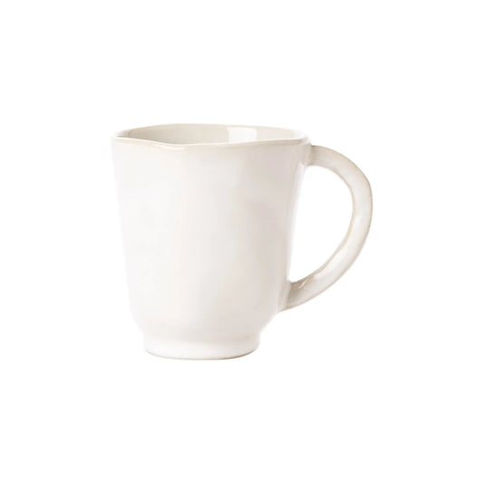 A Vietri “Forma Cloud” Mug, crafted from white ceramic and featuring a handle, displayed against a white background.