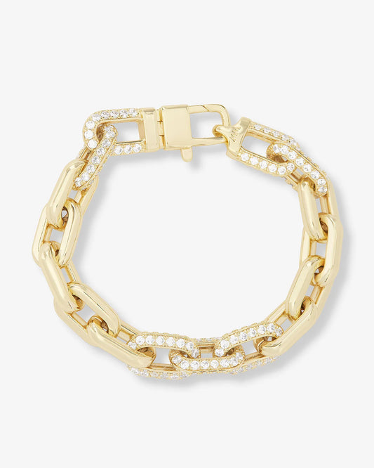 Melinda Maria Frankie Pave Chain Bracelet 7.5 inch gold with crystal-pave alternating link segments