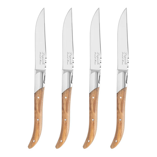 Lou Laguiole French Home Set of 4 Olive Wood Steak Knives