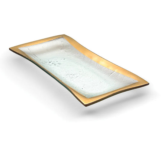 Annieglass Roman Antique Olive Tray in rectangular shape with gold rim and frosted interior
