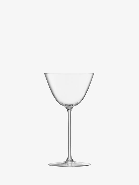 LSA Borough Martini Glass, clear coupe-style with thin stem on white background