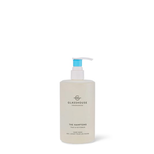 Glasshouse The Hamptons hand wash in cream bottle with blue pump dispenser