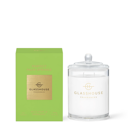 Glasshouse 13.4oz candle with lime green box and white glass jar with lid