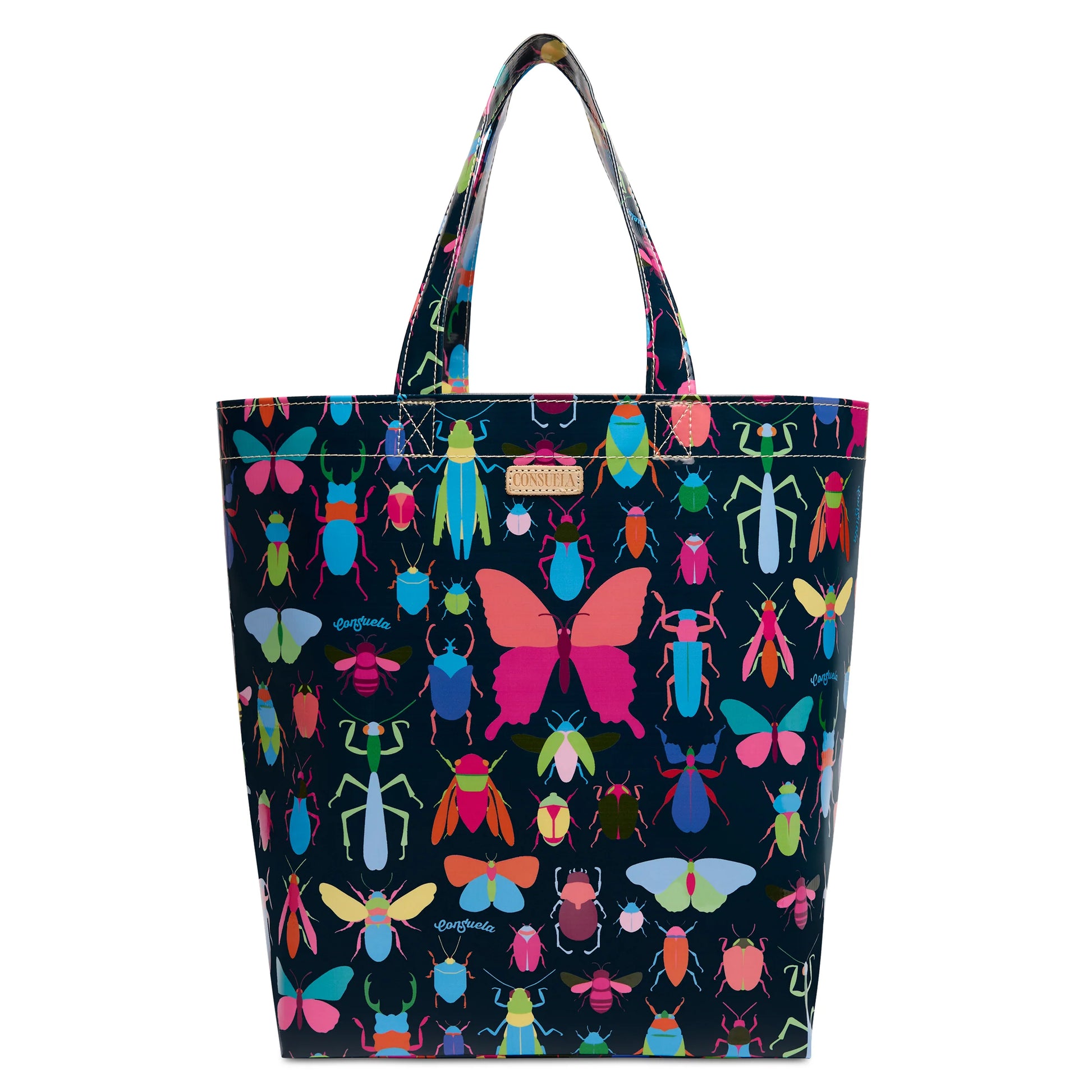 Consuela Grab 'n' Go Basic tote with vibrant multi-colored insects and butterflies on dark navy background