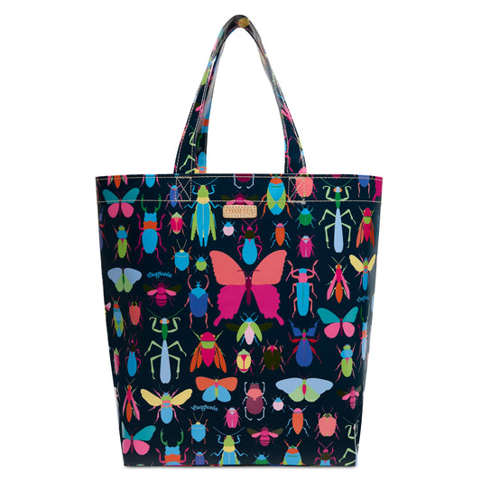 Consuela Grab 'n' Go Basic tote with vibrant multi-colored insects and butterflies on dark navy background