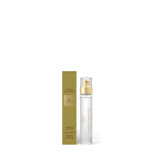 Glasshouse Kyoto in Bloom 0.47oz perfume with olive-gold box and white spray bottle