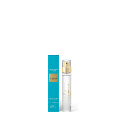 Glasshouse Melbourne Muse 0.47oz perfume with teal box and white spray bottle
