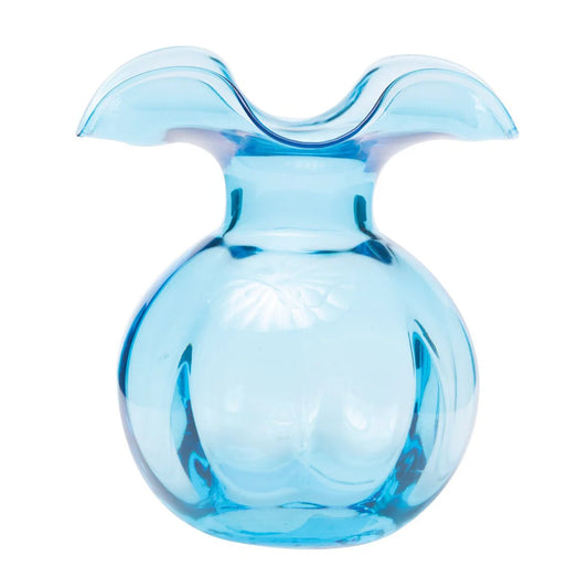 Vietri Hibiscus glass aqua bud vase with ruffled wavy rim