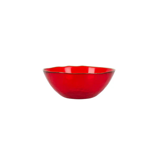 Vietri Holiday Glass Berry Bowl in bright red, side view