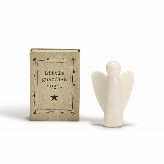 Two's Company Little Guardian Angel Matchbox with cream ceramic angel figurine and kraft paper matchbox