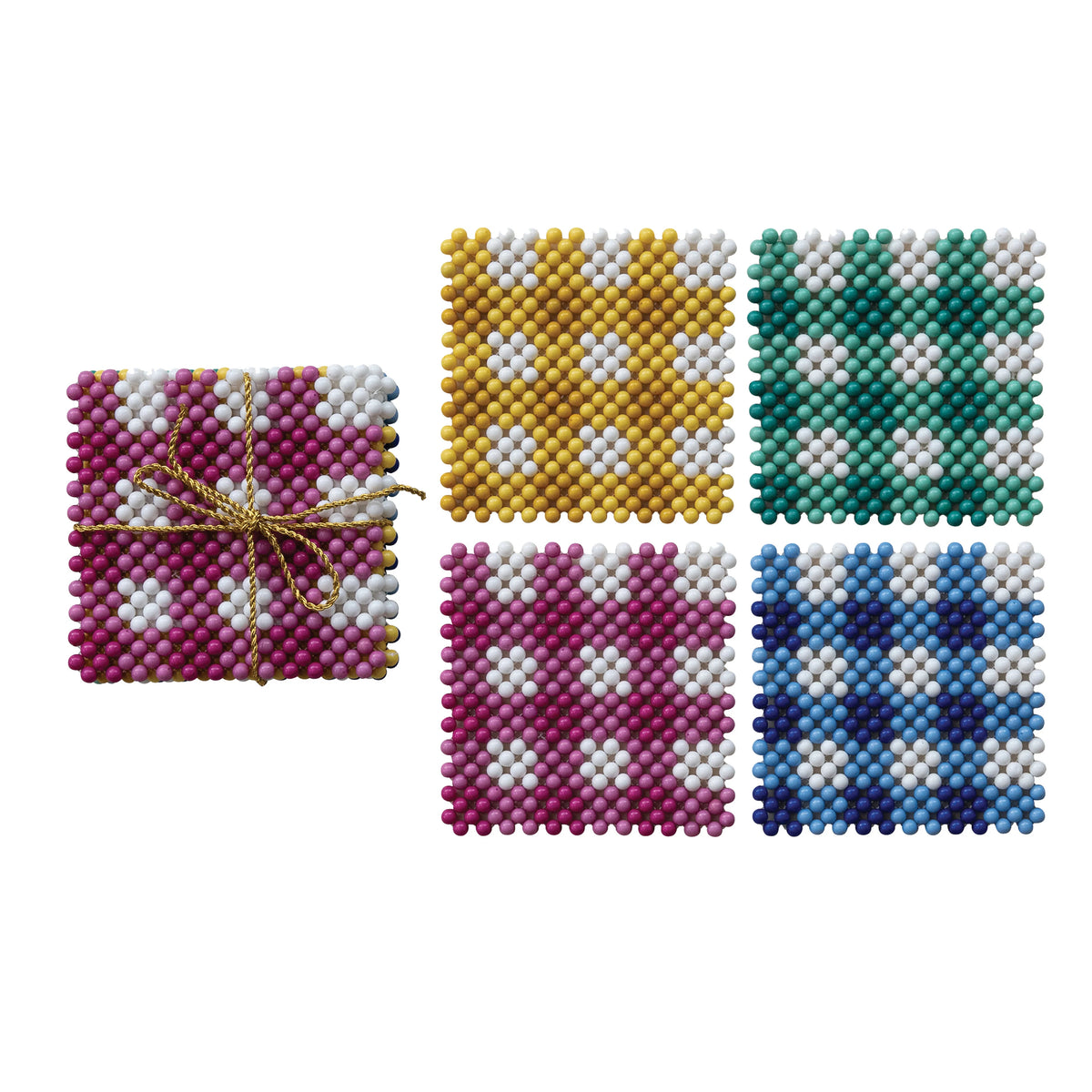 Hazel Mazel - Acrylic Beaded Coasters with Gingham Pattern