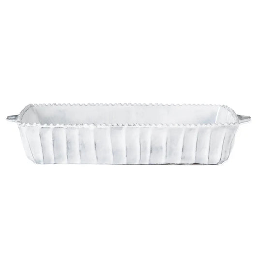 Vietri Incanto Stripe Medium Rectangular Baking Dish in white with fluted sides