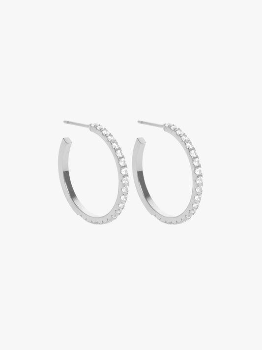 Marrin Costello Jay Hoops 1" Pave in silver with crystal detailing, front view