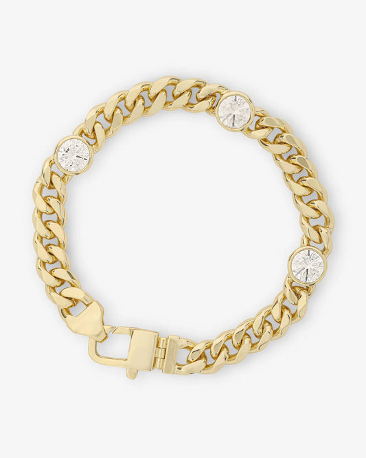 Melinda Maria Julian Triple Diamond Cuban Chain gold bracelet with three round diamond stations