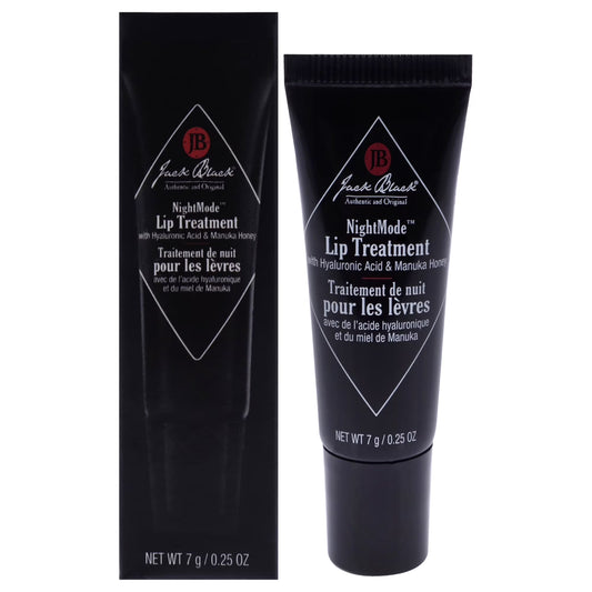 Jack Black NightMode Lip Treatment with box and tube, black packaging with hyaluronic acid and manuka honey