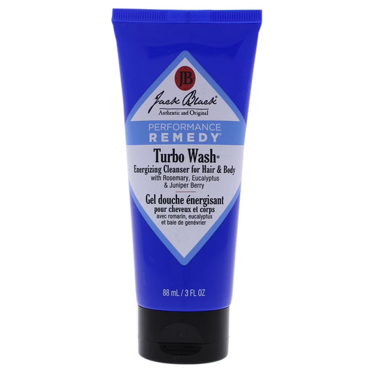 Jack Black Turbo Wash 3 fl oz tube with blue exterior and black pump cap