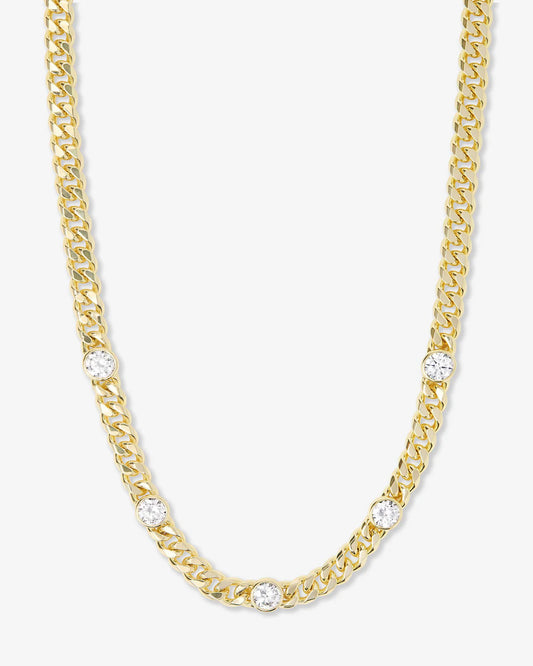 Melinda Maria Julian 5 Diamond Necklace gold curb chain with five round diamond stations, 16 inches