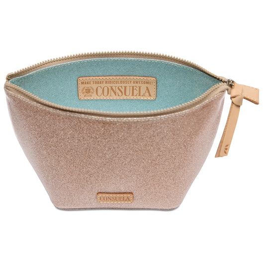 Consuela Emery Large Tool Kit in blush felt with turquoise canvas interior and tan leather accents