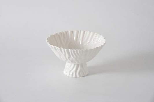 Pampa Bay Medium Footed Bowl in white with fluted sides and pedestal base