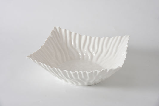 Pampa Bay Square Centerpiece in white with wavy ridged edges and tilted angle