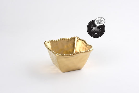 Pampa Bay Square Snack Bowl in gold porcelain with decorative crimped edges