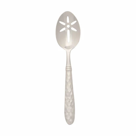 Vietri Martellato Slotted Serving Spoon with hammered handle, stainless steel