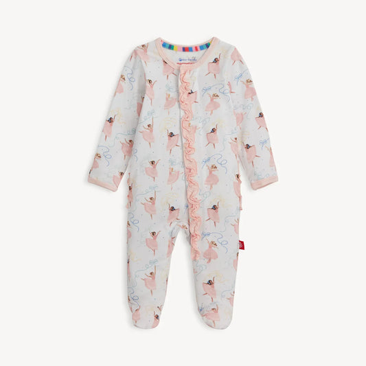Magnetic Me Pretty Plies footie in cream with pink and blue dancing figure print