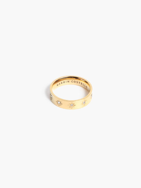 Marrin Costello Orion gold ring with celestial star engravings
