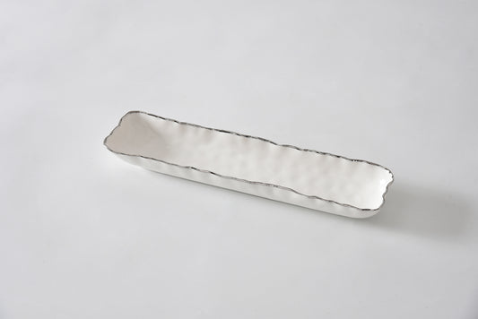 Pampa Bay Cracker Tray Platinum, elongated white ceramic dish with platinum rim