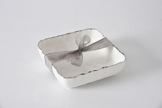 Pampa Bay Cocktail Napkin Holder Platinum in cream with gray ribbon bow