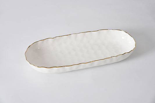 Pampa Bay Portofino Large Deep Server in cream with gold-trimmed rim