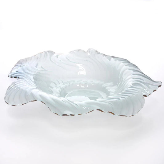 Annieglass Poppy large bowl in white with textured wavy sides and gold trim