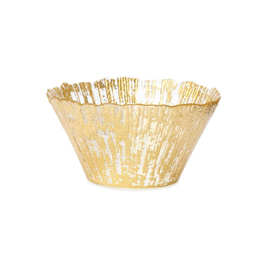 Vietri Rufolo Glass Small Deep Bowl in gold with white striped texture