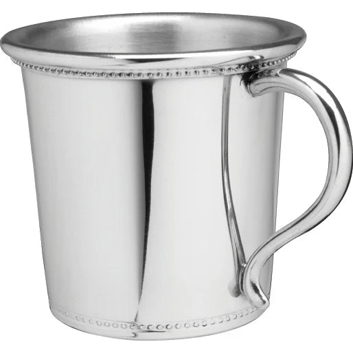 Salisbury Mississippi Julep Baby Cup in polished pewter with beaded rim and curved handle