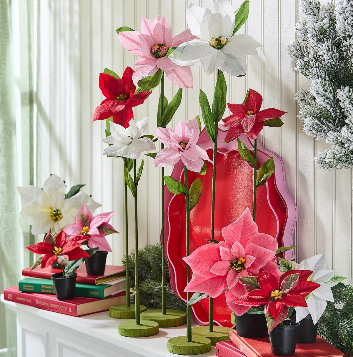 Two's Company Paper Poinsettia Flowers with Base