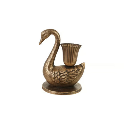 Hazel Mazel - Cast Iron Swan Shaped Taper Holder Antique