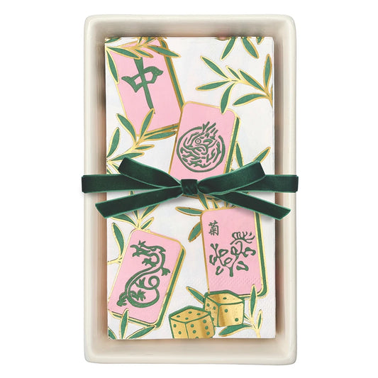 Santa Barbara Ceramic Guest Napkin Tray + Napkins - Tiles