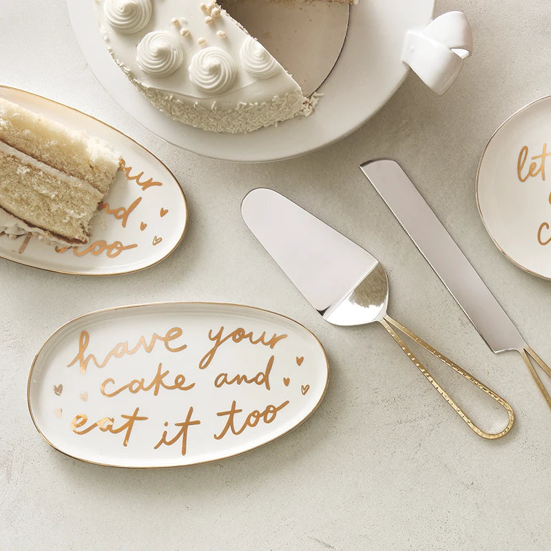 Santa Barbara Gold Handle Cake Knife + Server