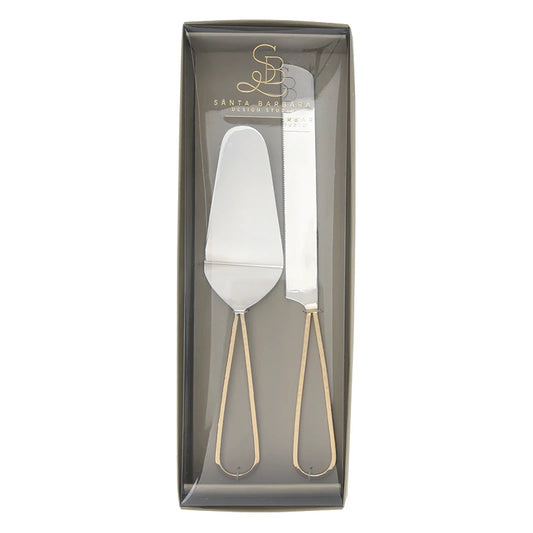 Santa Barbara Gold Handle Cake Knife + Server