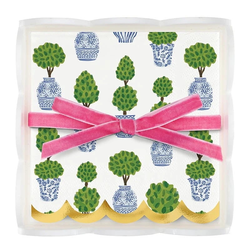 Santa Barbara Acrylic Cocktail Napkin Tray + Napkins - Topiaries