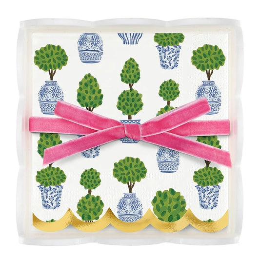 Santa Barbara Acrylic Cocktail Napkin Tray + Napkins - Topiaries