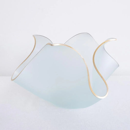Annieglass Tulip Sculpture in frosted clear glass with gold-trimmed curved petals